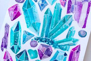 Painted watercolour crystals