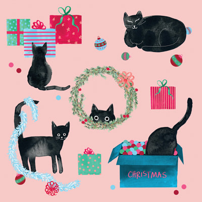 Christmas cats surface design for greeting cards