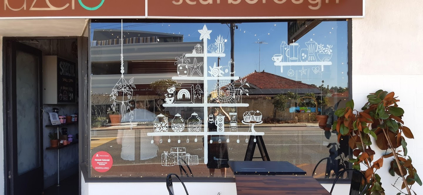 Coffee shop in Scarborough with illustrated window mural