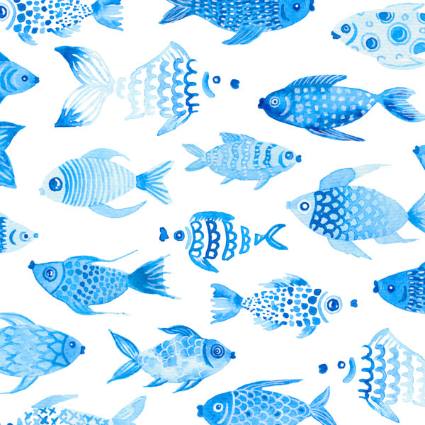 Blie and white painted fish surface pattern