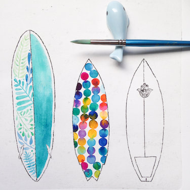 watercolour surfboard illustration