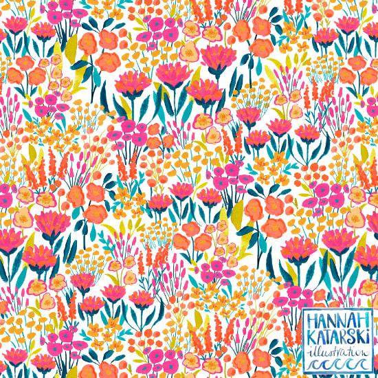 Cottage core hot pink floral pattern for fashion textiles