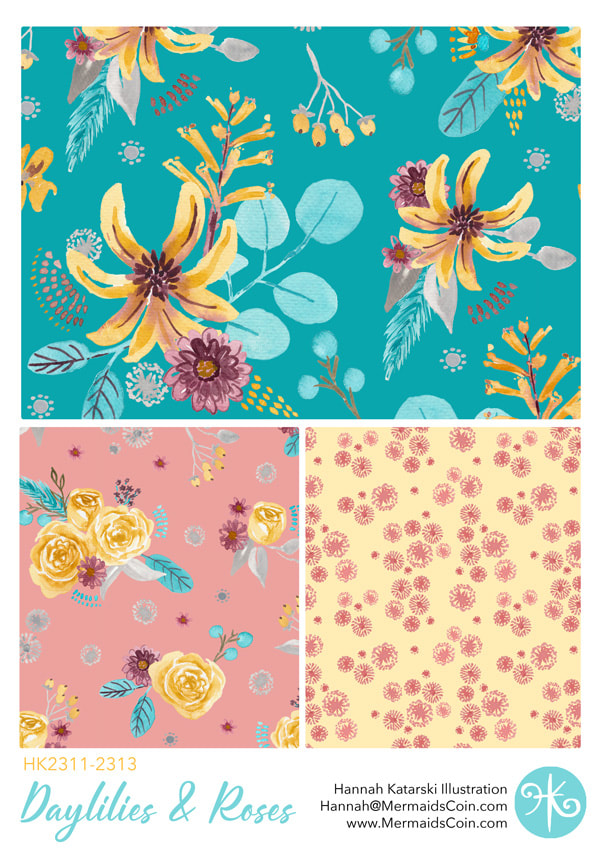 day lillies and roses surface pattern