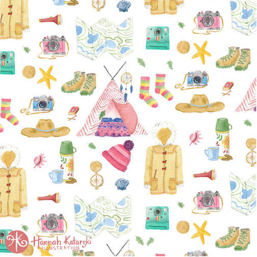 Winter at the beach camping pattern for kids room decor and kidswear