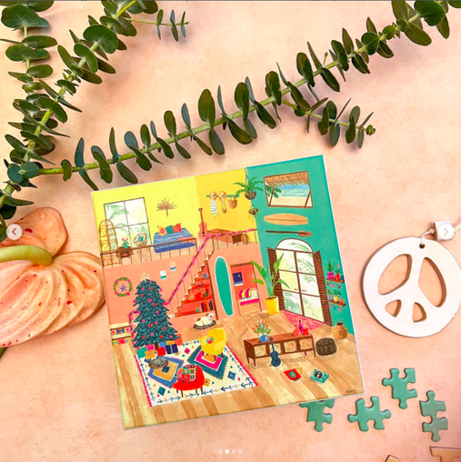 illustrated beach house christmas puzzle