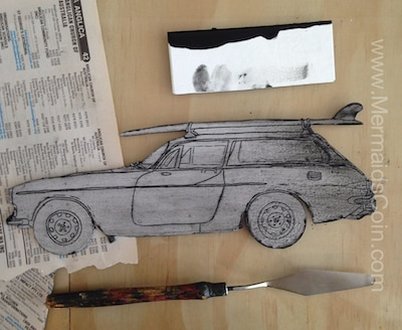 Retro Volvo printing plate with ink