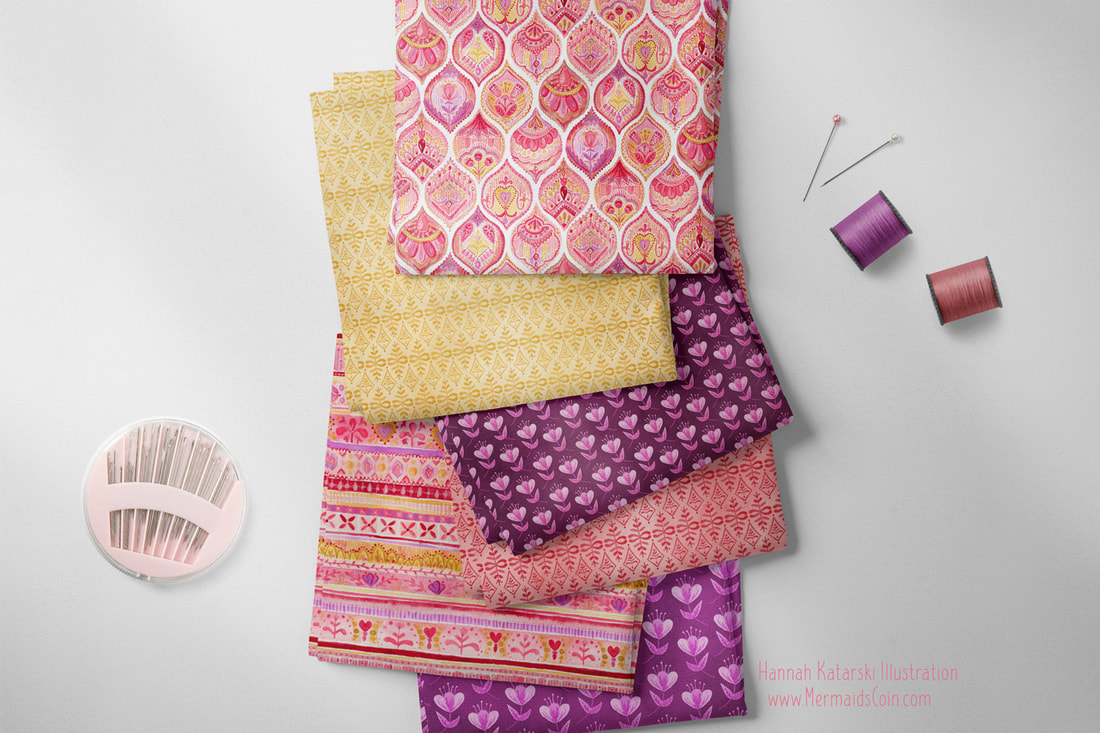 folded bolt fabric displaying a range of intricate, geometric patterns