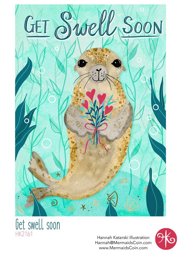 watercolour Sea lion greeting card artwork