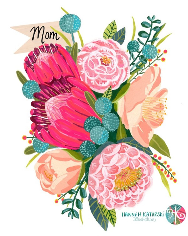 Bold protea bouquet painting in pinks