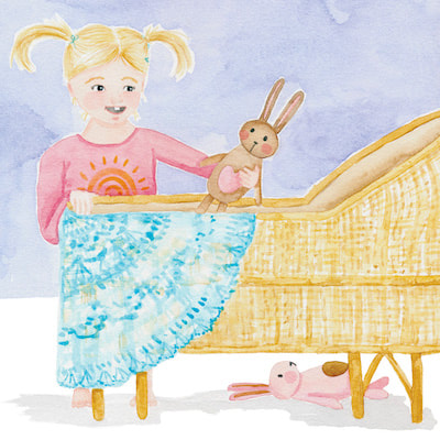 Childrens picture book illustration girl and her bunny
