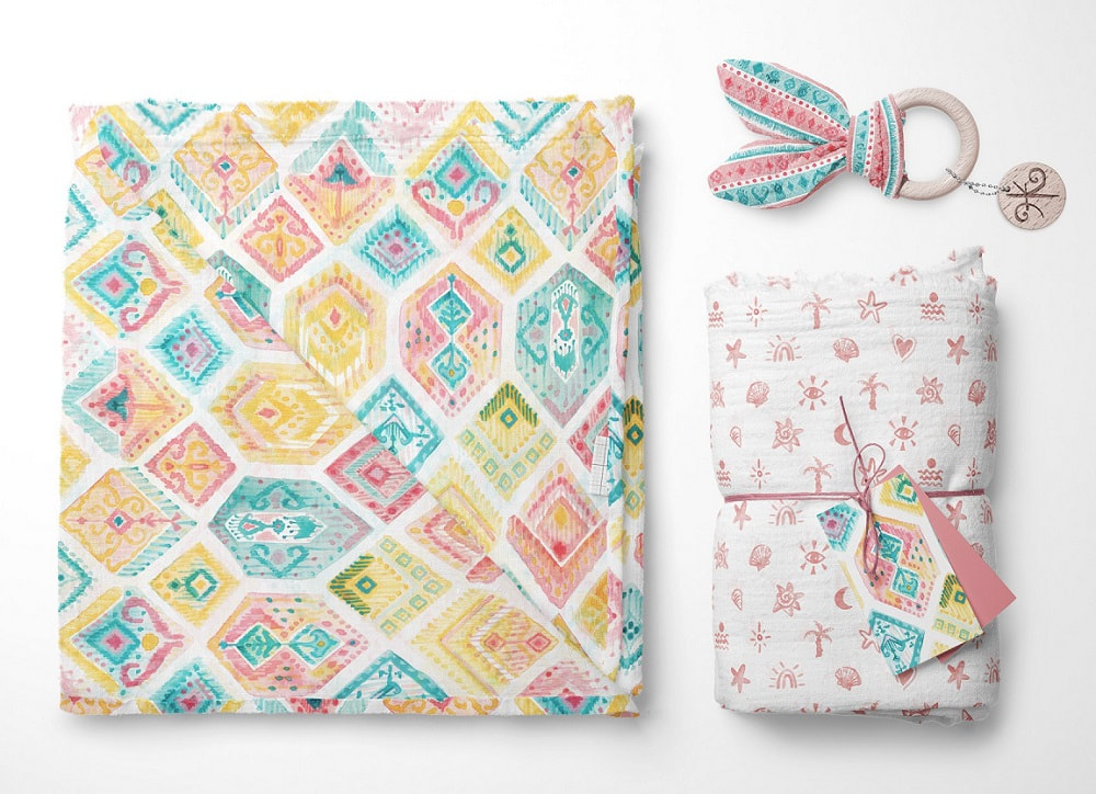 folded bolt fabric displaying a range of intricate, geometric patterns