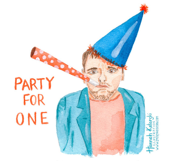 Party for one, lonely guy illustration