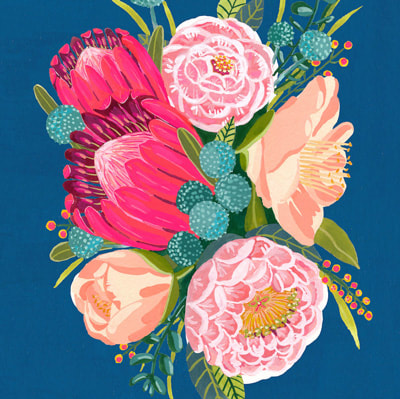 bold floral bouquet painted in gouache