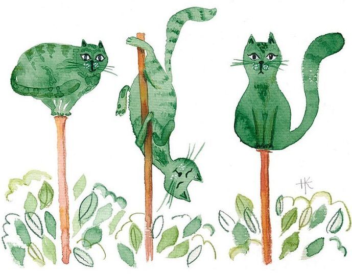 Cats in the garden watercolour