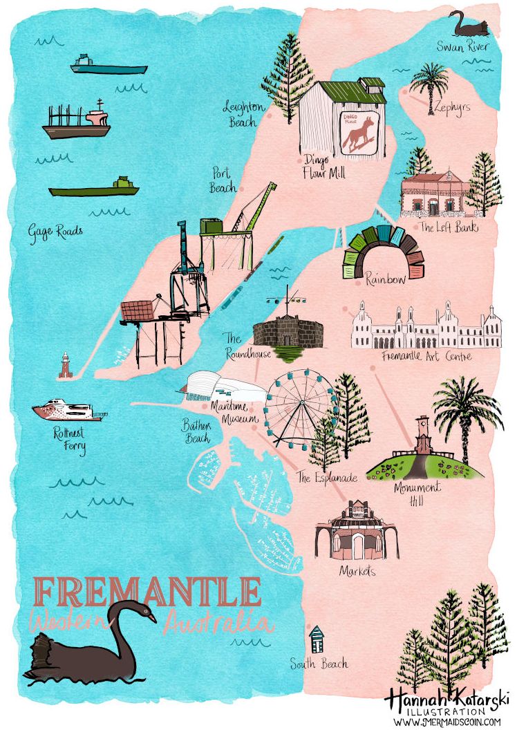 Fremantle Western Australia Illustrated Map