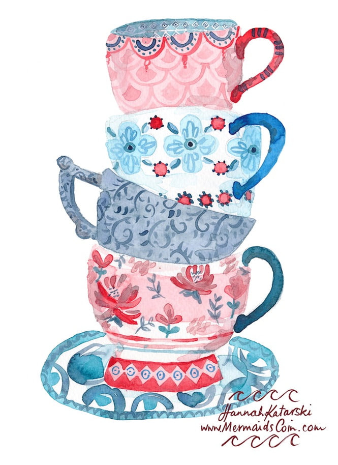 Watercolour teacup illustration