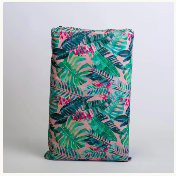 pink and green foliage watercolour pattern on bag