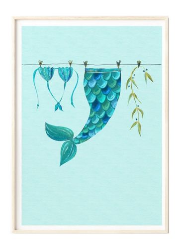 Mermaid Tail and bikini on clothesline art print