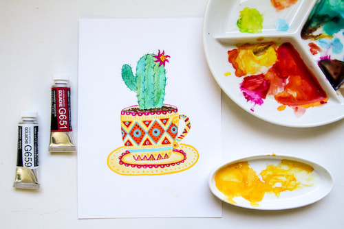painting cacti with gouache